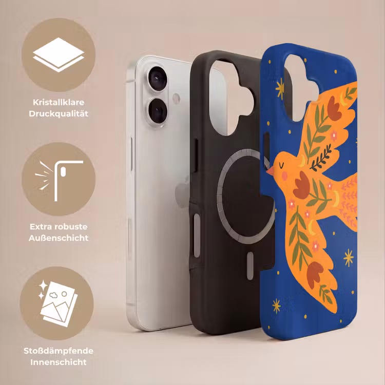 Handyhülle Toughcase - Vogel – Blumen – Dekorativ – Orange – Blau — 3