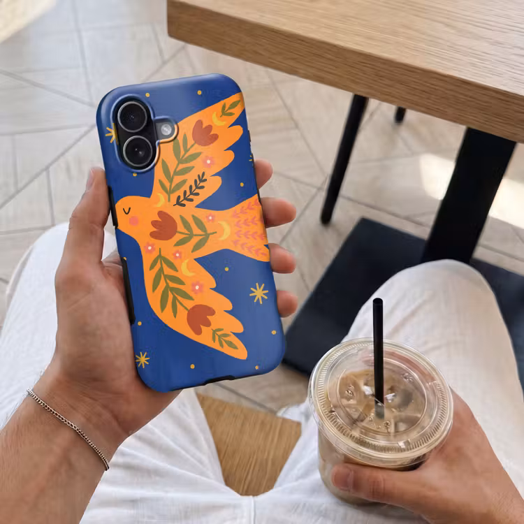 Handyhülle Toughcase - Vogel – Blumen – Dekorativ – Orange – Blau — 4