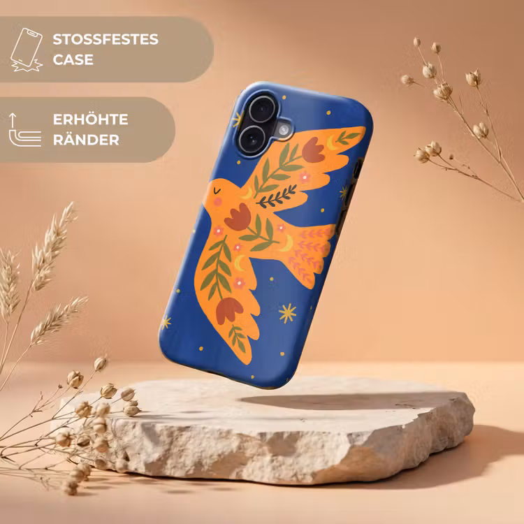 Handyhülle Toughcase - Vogel – Blumen – Dekorativ – Orange – Blau — 5
