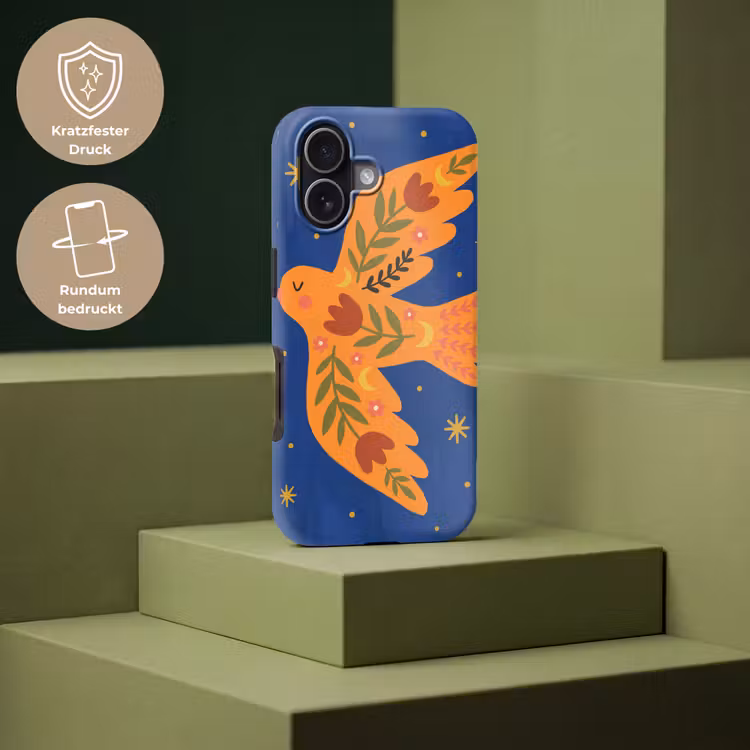 Handyhülle Toughcase - Vogel – Blumen – Dekorativ – Orange – Blau — 7