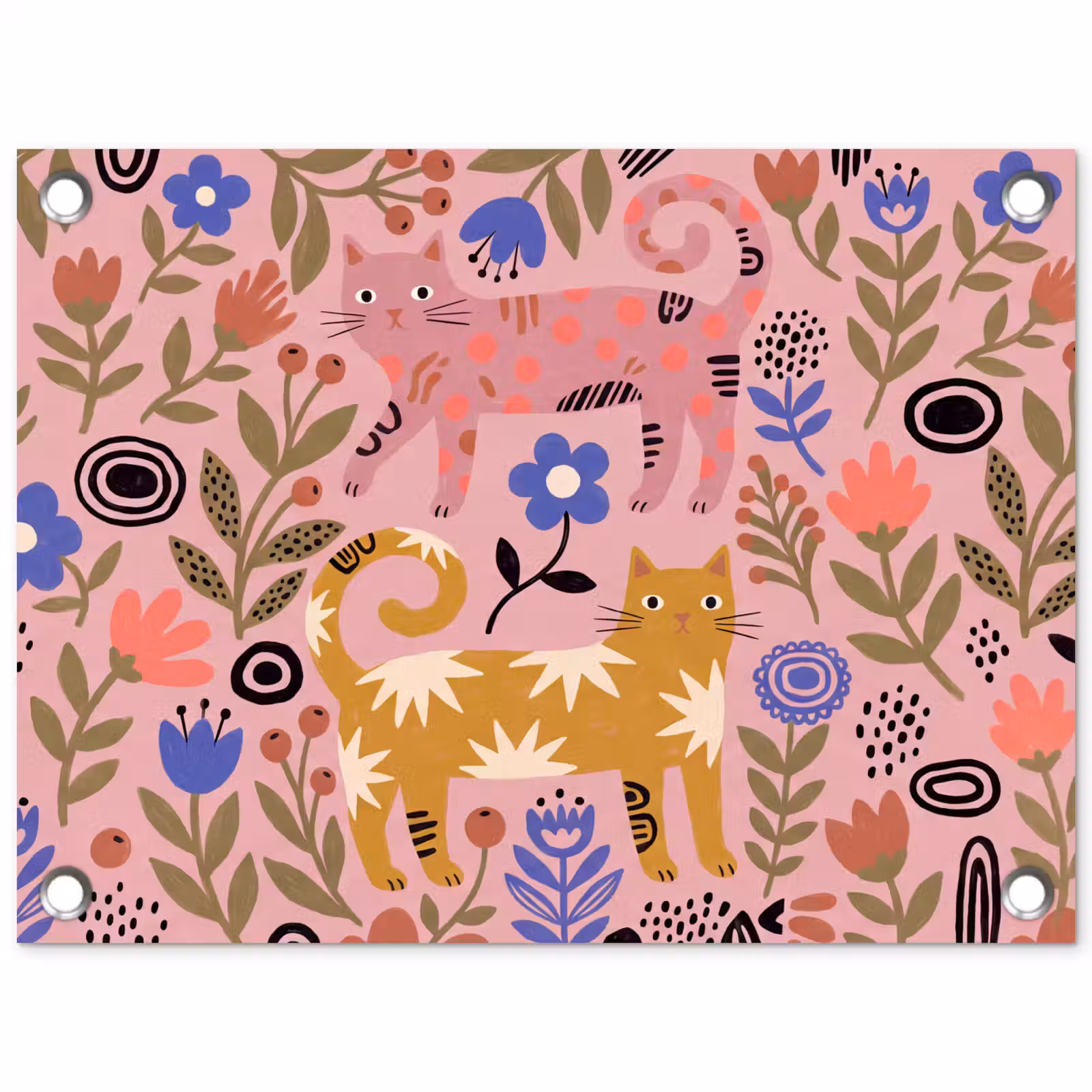 Gartenposter - Katze – Blumen – Tiere – Modern – Rosa — 1