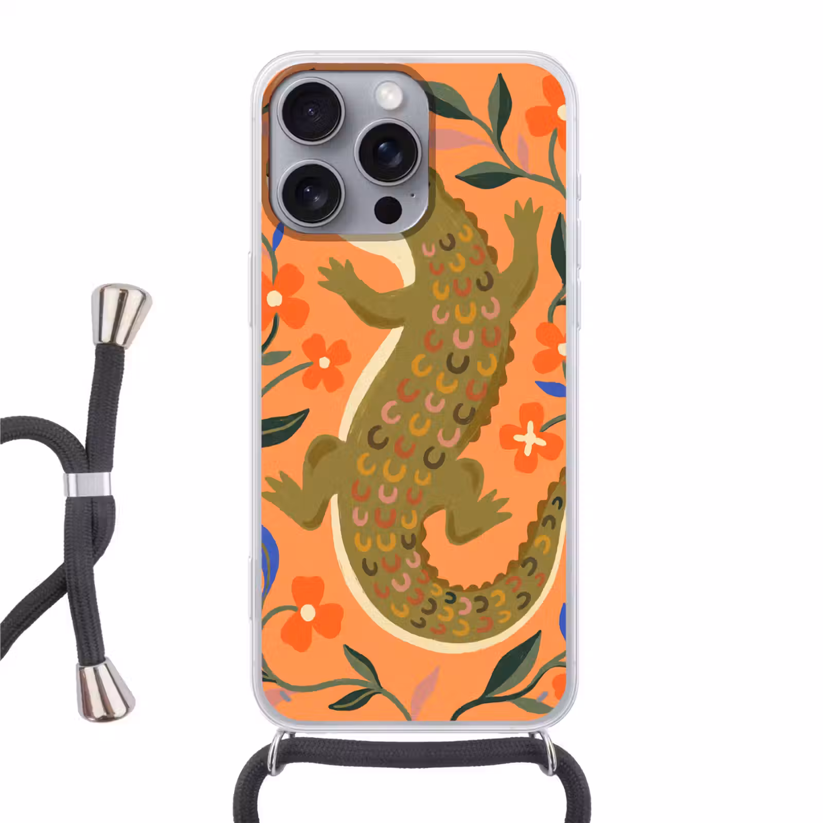 Handyhülle mit Band - Tiere – Blumen – Orange – Illustration – Natur — 1