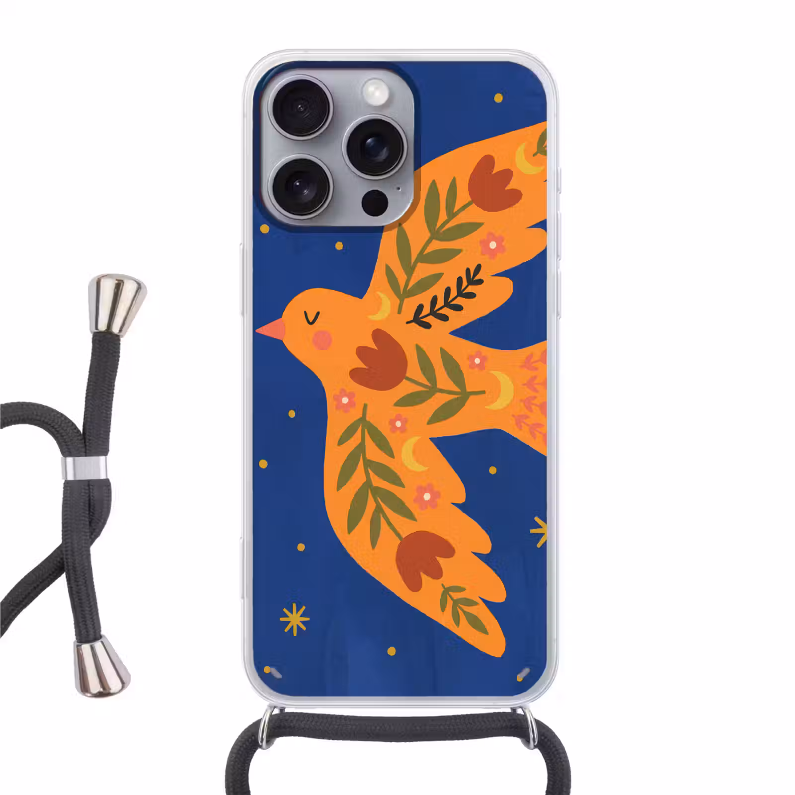 Handyhülle mit Band - Vogel – Blumen – Dekorativ – Orange – Blau — 1