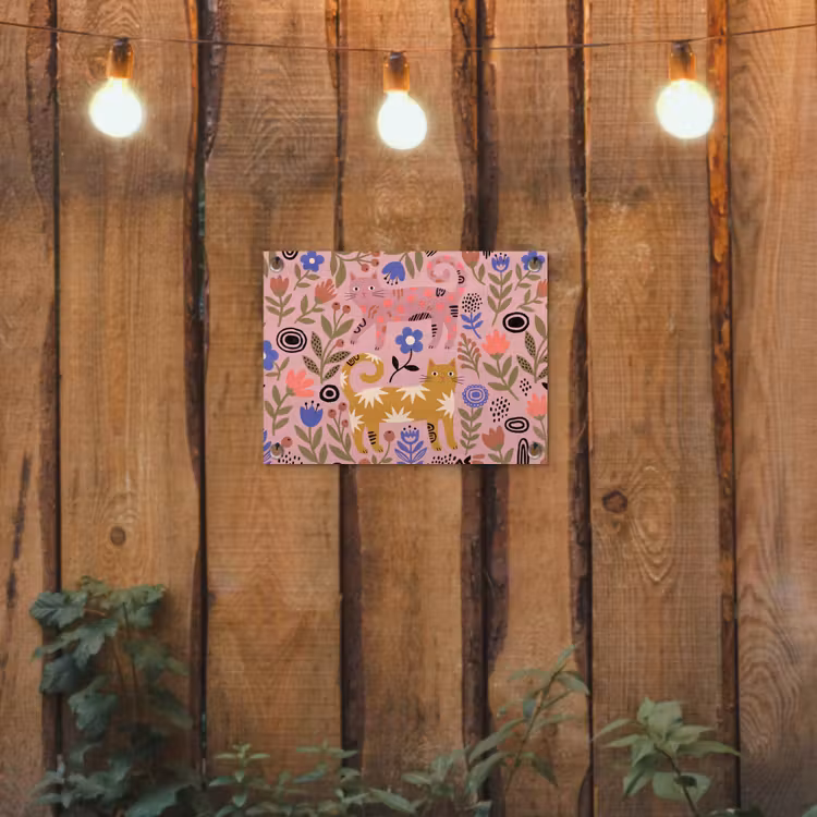 Gartenposter - Katze – Blumen – Tiere – Modern – Rosa — 2