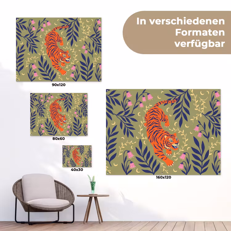 Gartenposter - Tiger – Blätter – Tiere – Illustration – Orange — 6
