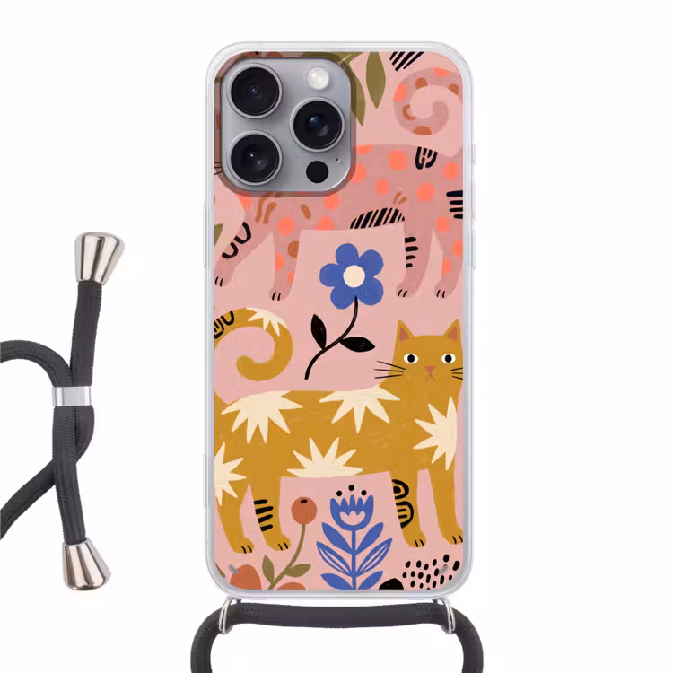 Handyhülle mit Band - Katze – Blumen – Tiere – Modern – Rosa — 1