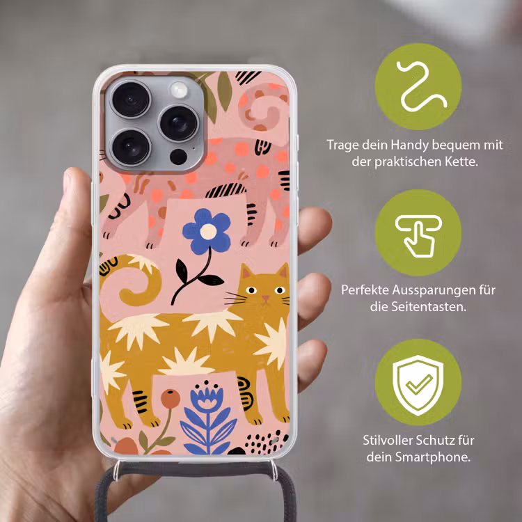 Handyhülle mit Band - Katze – Blumen – Tiere – Modern – Rosa — 4