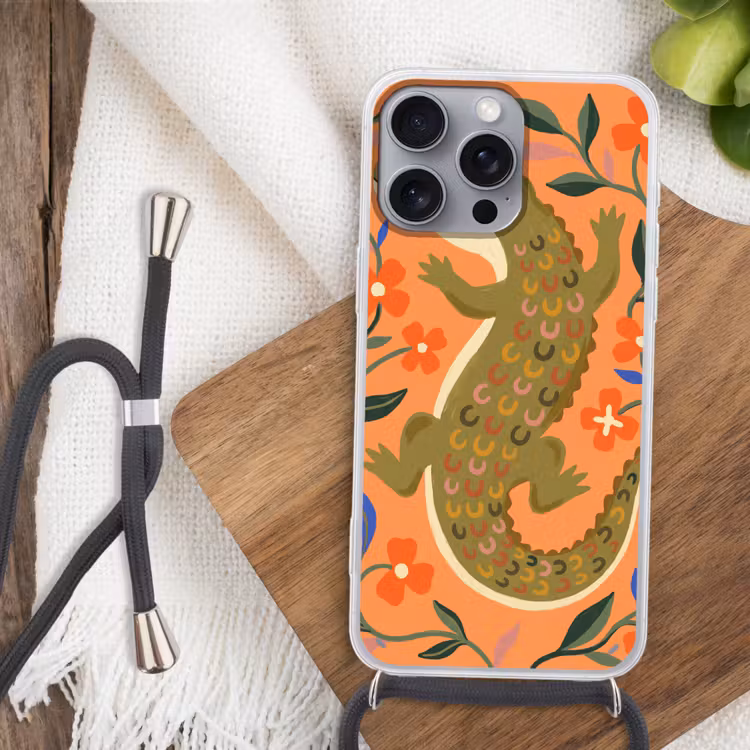 Handyhülle mit Band - Tiere – Blumen – Orange – Illustration – Natur — 3
