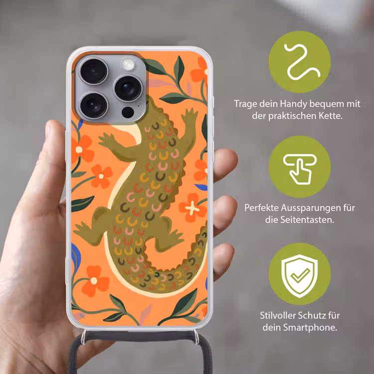 Handyhülle mit Band - Tiere – Blumen – Orange – Illustration – Natur — 4