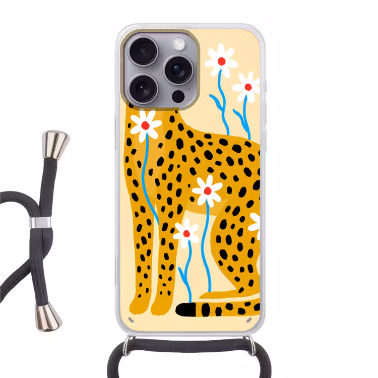 Handyhülle mit Band - Tiere – Gepard – Blumen – Modern – Gelb — 1