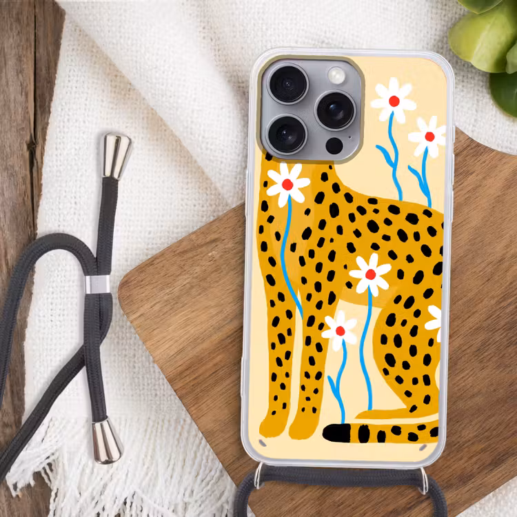 Handyhülle mit Band - Tiere – Gepard – Blumen – Modern – Gelb — 3