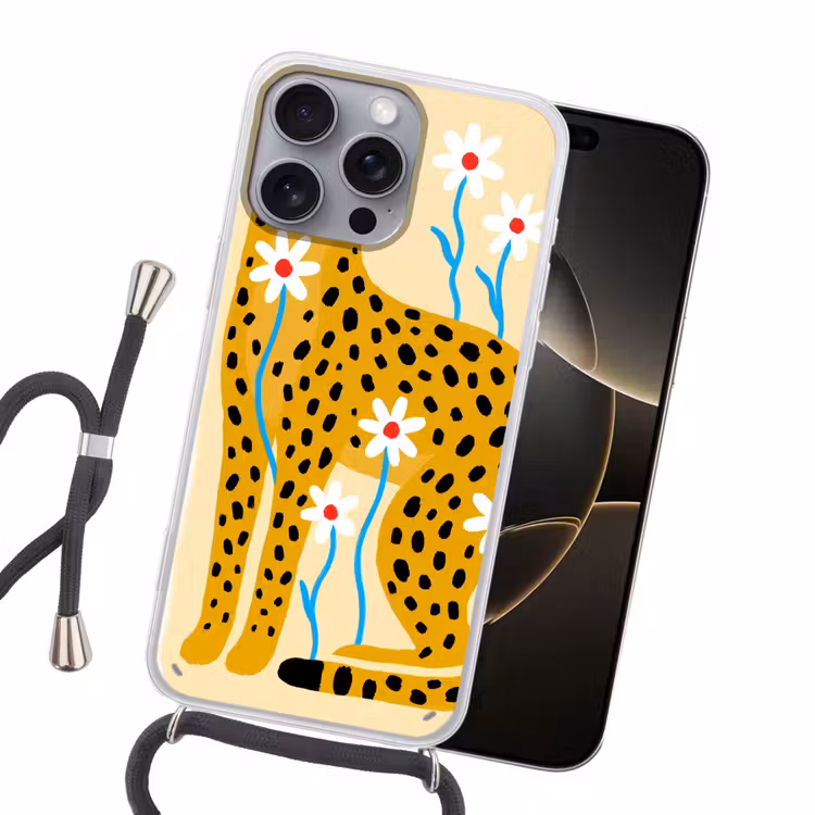 Handyhülle mit Band - Tiere – Gepard – Blumen – Modern – Gelb — 5