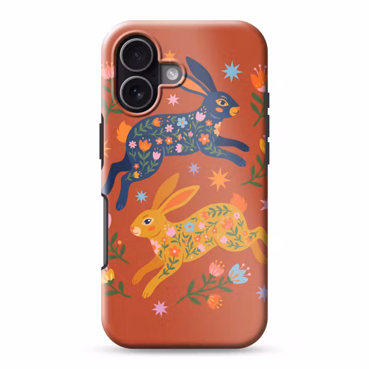 Handyhülle Toughcase - Kaninchen – Blumen – Volkskunst – Farbenfroh – Tiere — 1