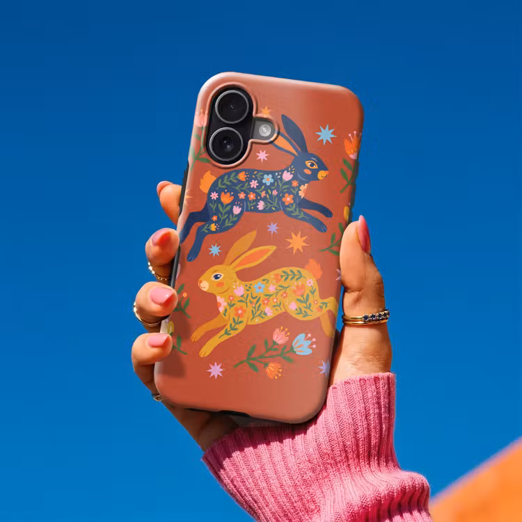 Handyhülle Toughcase - Kaninchen – Blumen – Volkskunst – Farbenfroh – Tiere — 2