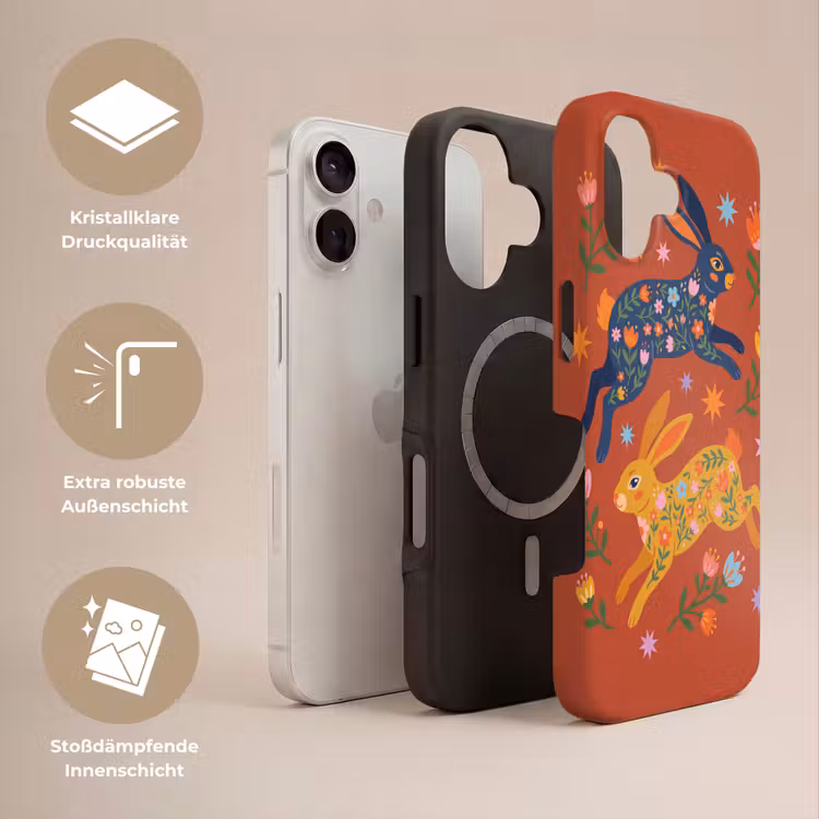 Handyhülle Toughcase - Kaninchen – Blumen – Volkskunst – Farbenfroh – Tiere — 3