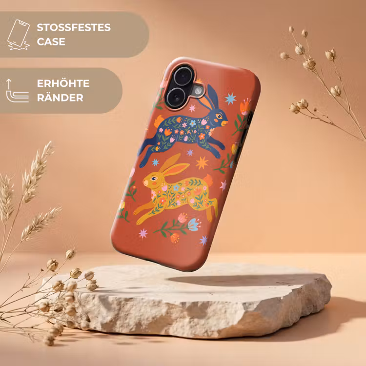 Handyhülle Toughcase - Kaninchen – Blumen – Volkskunst – Farbenfroh – Tiere — 5