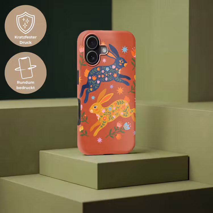 Handyhülle Toughcase - Kaninchen – Blumen – Volkskunst – Farbenfroh – Tiere — 7