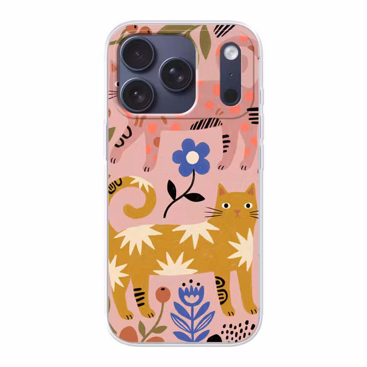 Handyhülle - Katze – Blumen – Tiere – Modern – Rosa — 1