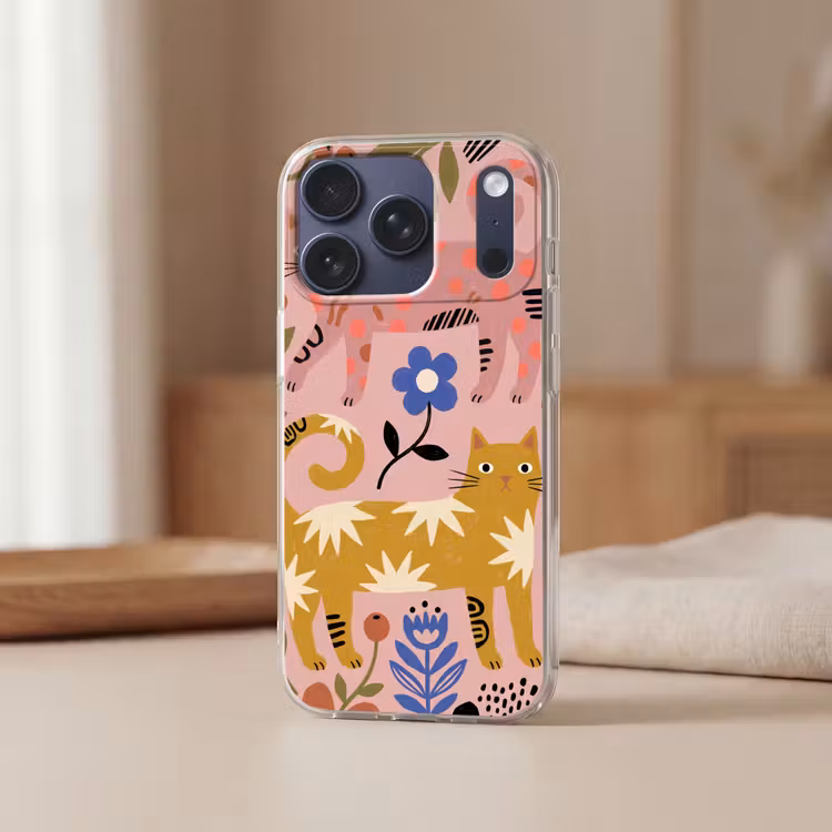 Handyhülle - Katze – Blumen – Tiere – Modern – Rosa — 3