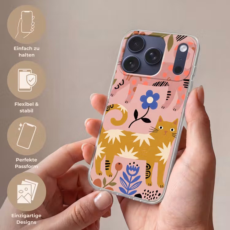 Handyhülle - Katze – Blumen – Tiere – Modern – Rosa — 4