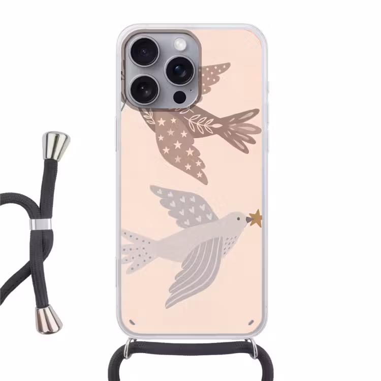 Handyhülle mit Band - Vogel – Beeren – Natur – Modern – Beige — 1