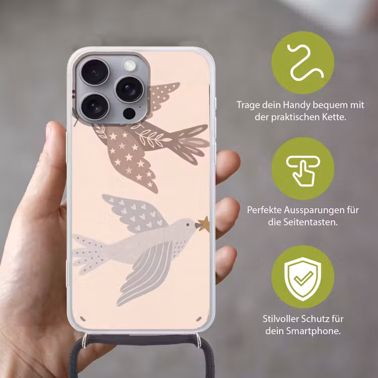 Handyhülle mit Band - Vogel – Beeren – Natur – Modern – Beige — 4