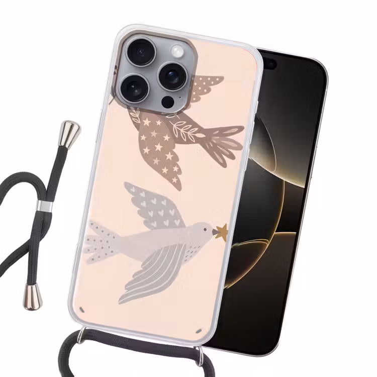 Handyhülle mit Band - Vogel – Beeren – Natur – Modern – Beige — 5