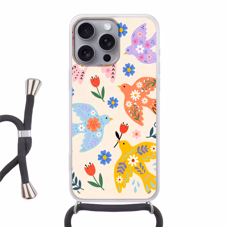 Handyhülle mit Band - Vögel – Blumen – Folk – Bunt – Tiere — 1