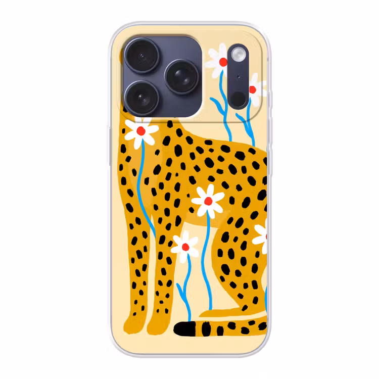 Handyhülle - Tiere – Gepard – Blumen – Modern – Gelb — 1