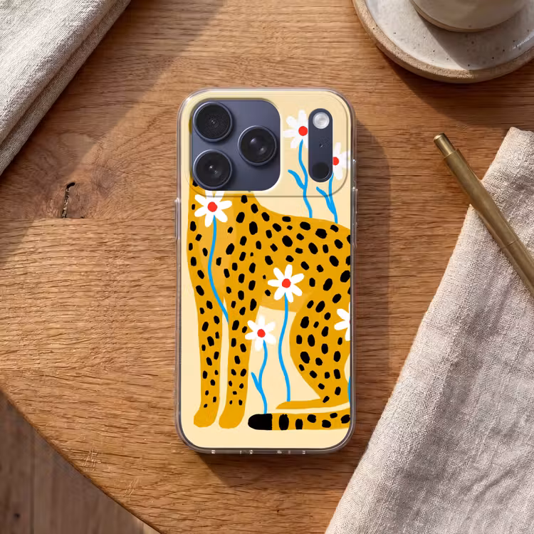 Handyhülle - Tiere – Gepard – Blumen – Modern – Gelb — 2