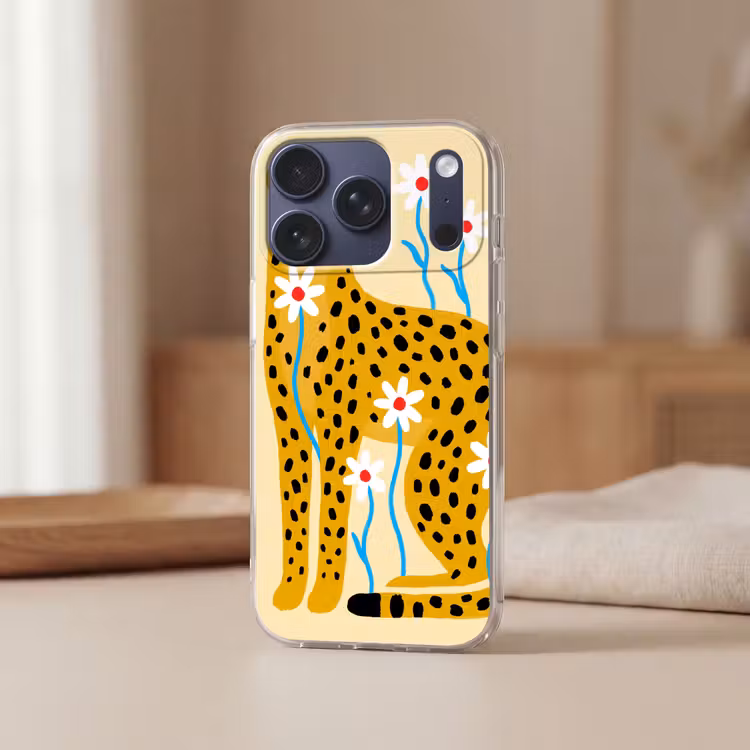 Handyhülle - Tiere – Gepard – Blumen – Modern – Gelb — 3