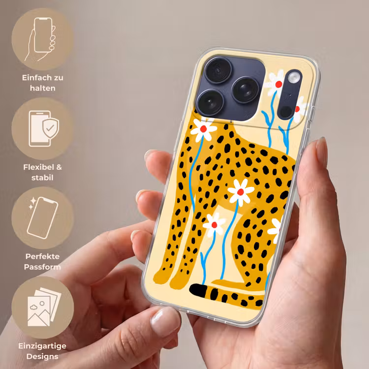 Handyhülle - Tiere – Gepard – Blumen – Modern – Gelb — 4