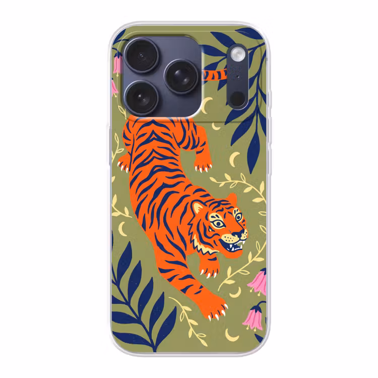 Handyhülle - Tiger – Blätter – Tiere – Illustration – Orange — 1