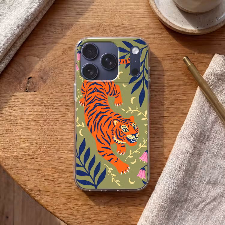 Handyhülle - Tiger – Blätter – Tiere – Illustration – Orange — 2