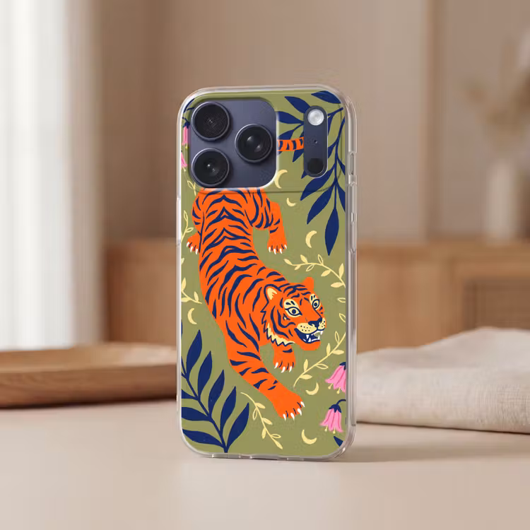 Handyhülle - Tiger – Blätter – Tiere – Illustration – Orange — 3