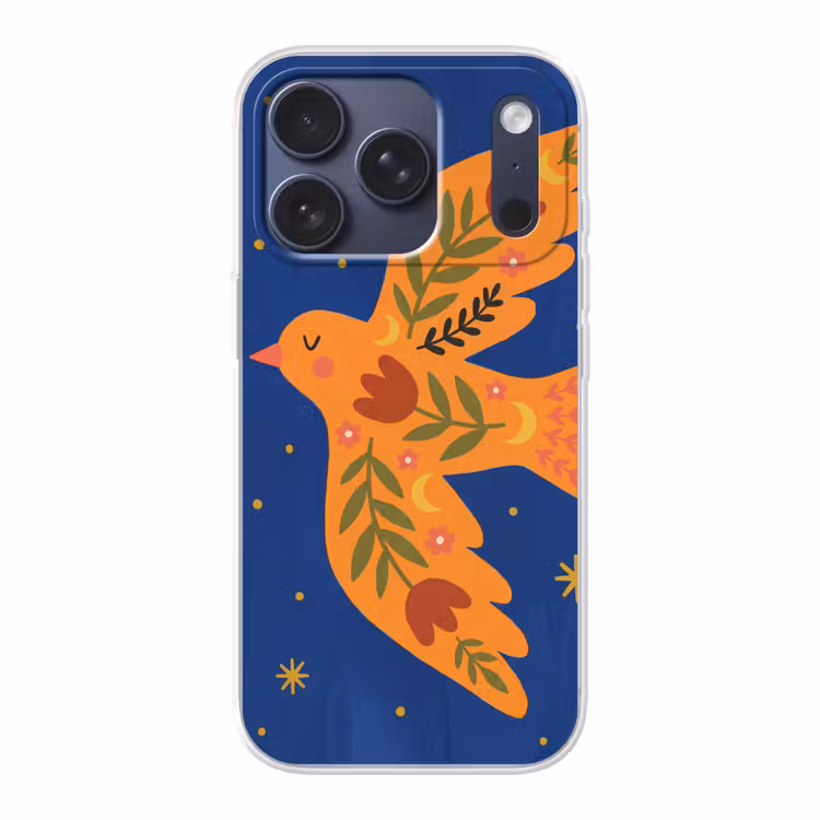 Handyhülle - Vogel – Blumen – Dekorativ – Orange – Blau — 1