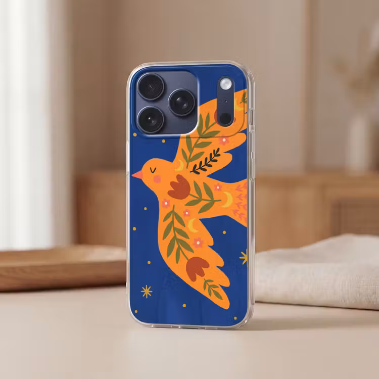 Handyhülle - Vogel – Blumen – Dekorativ – Orange – Blau — 3