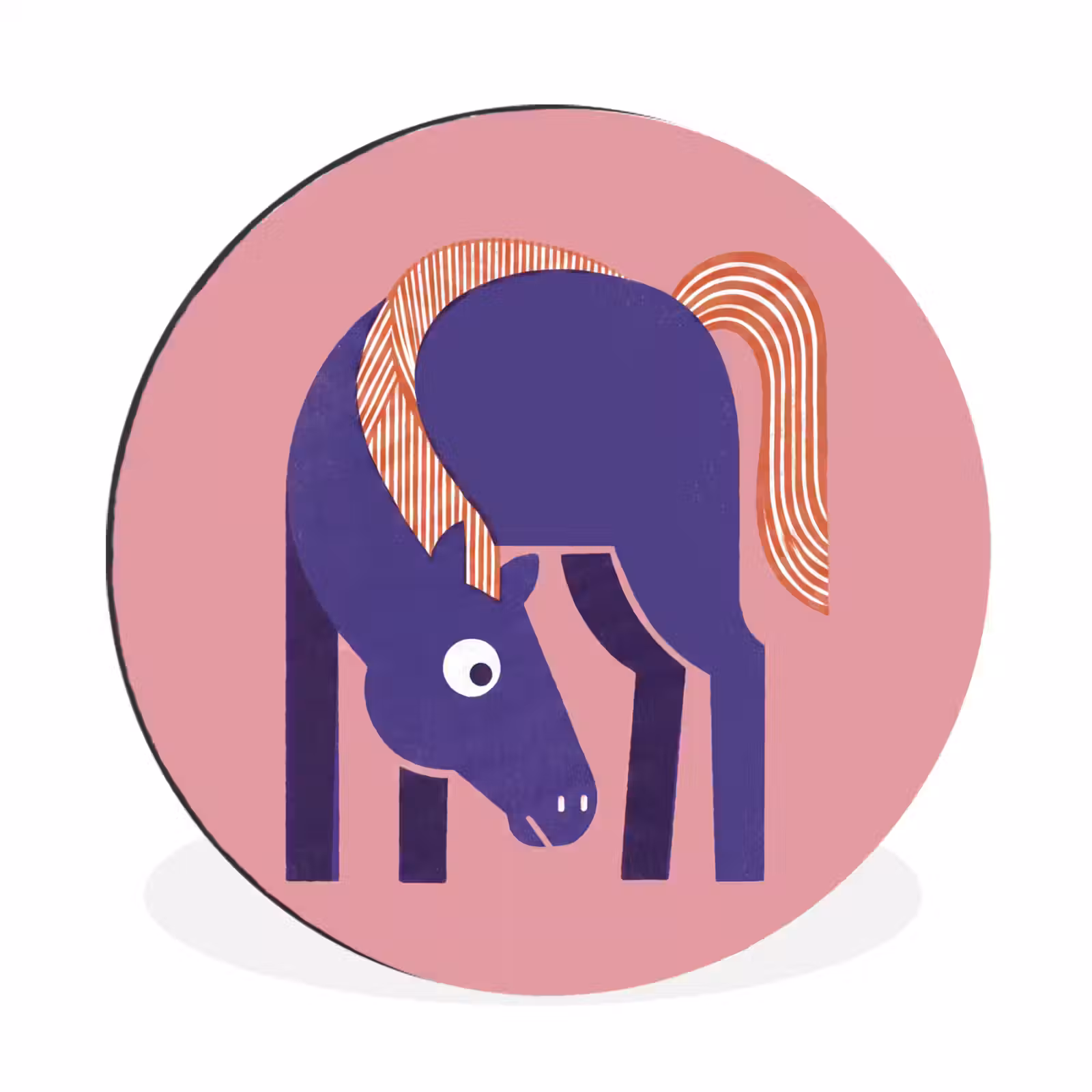 Alu-Dibond-Bild Rund - Pferd – Abstrakt – Tiere – Modern – Blau — 1