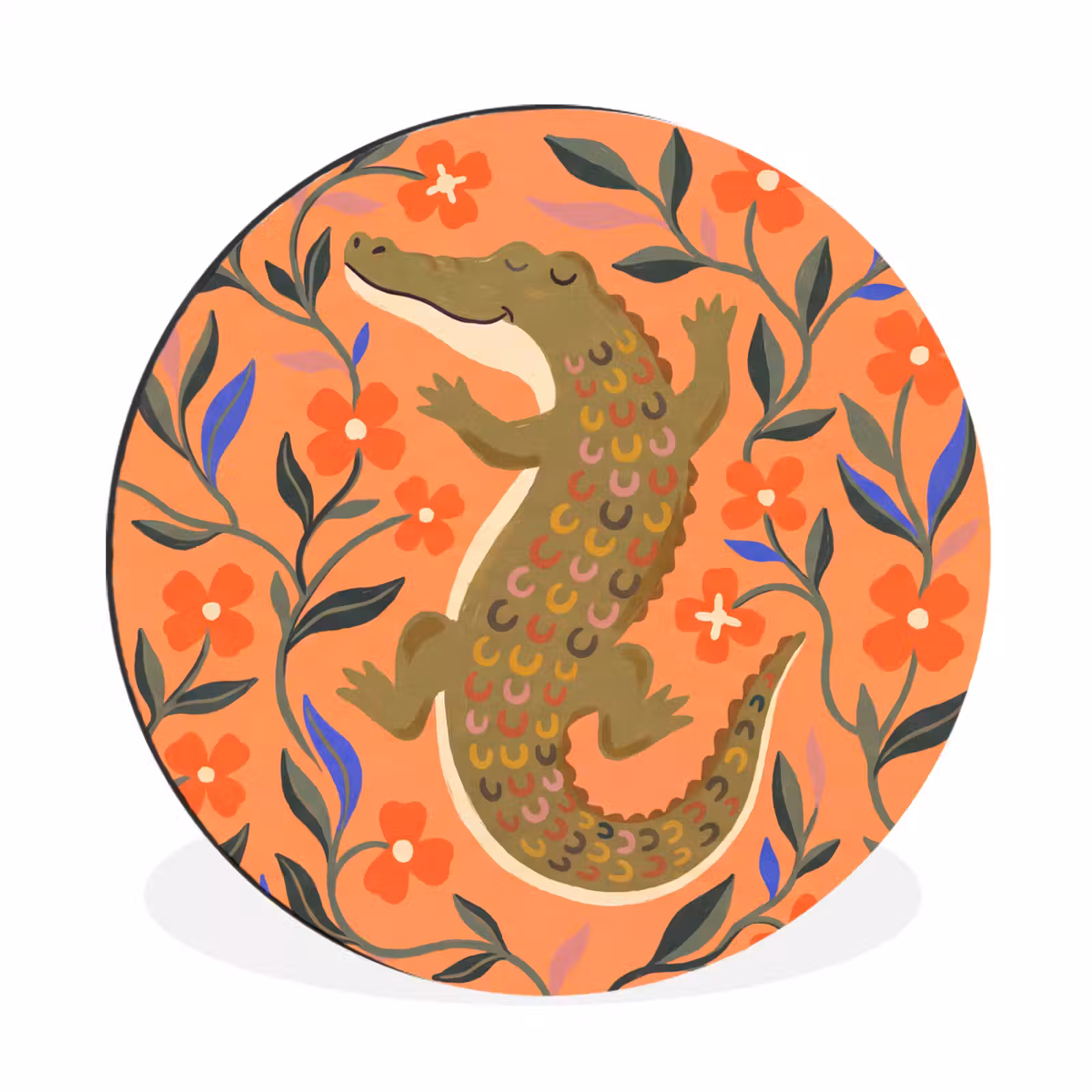 Alu-Dibond-Bild Rund - Tiere – Blumen – Orange – Illustration – Natur — 1