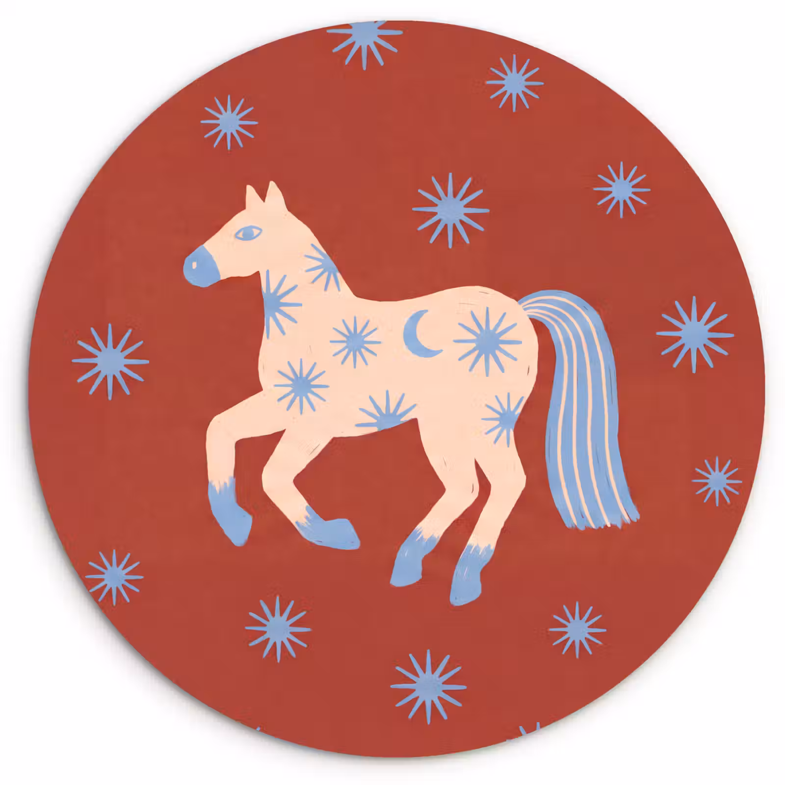 Glasbild Rund - Tiere – Sterne – Mond – Abstrakt – Rot — 1