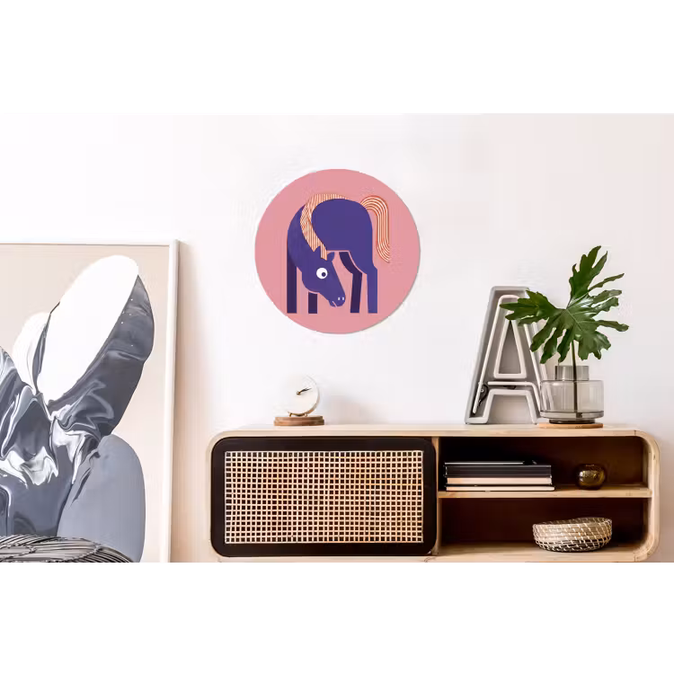 Alu-Dibond-Bild Rund - Pferd – Abstrakt – Tiere – Modern – Blau — 3