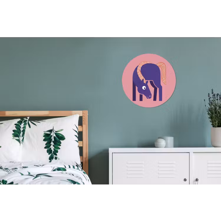 Alu-Dibond-Bild Rund - Pferd – Abstrakt – Tiere – Modern – Blau — 5