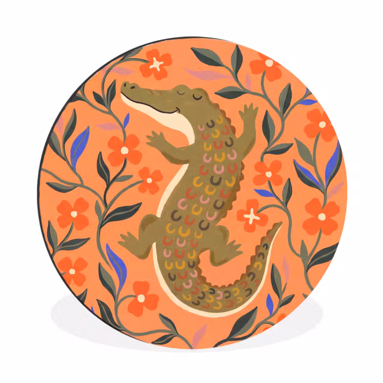 Alu-Dibond-Bild Rund - Tiere – Blumen – Orange – Illustration – Natur — 1
