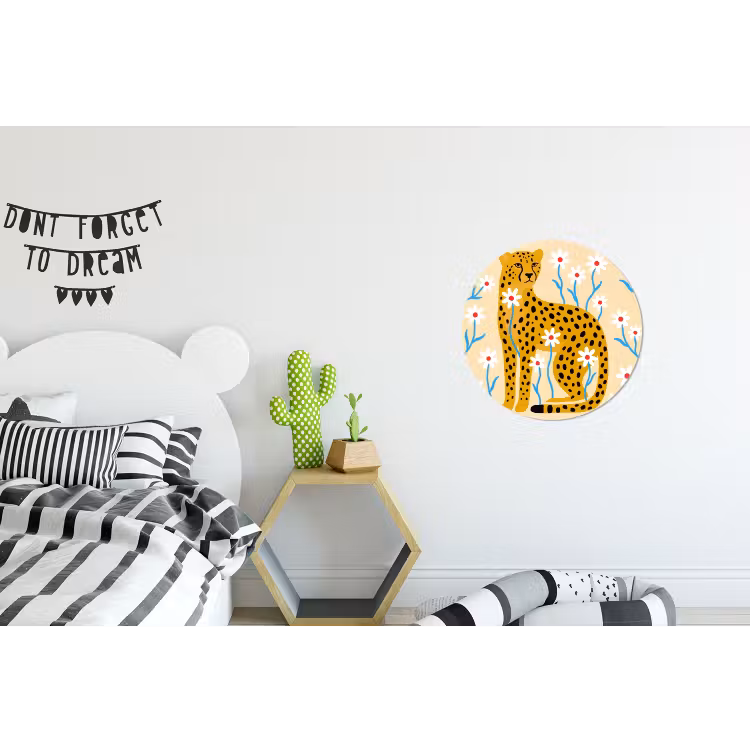 Alu-Dibond-Bild Rund - Tiere – Gepard – Blumen – Modern – Gelb — 4