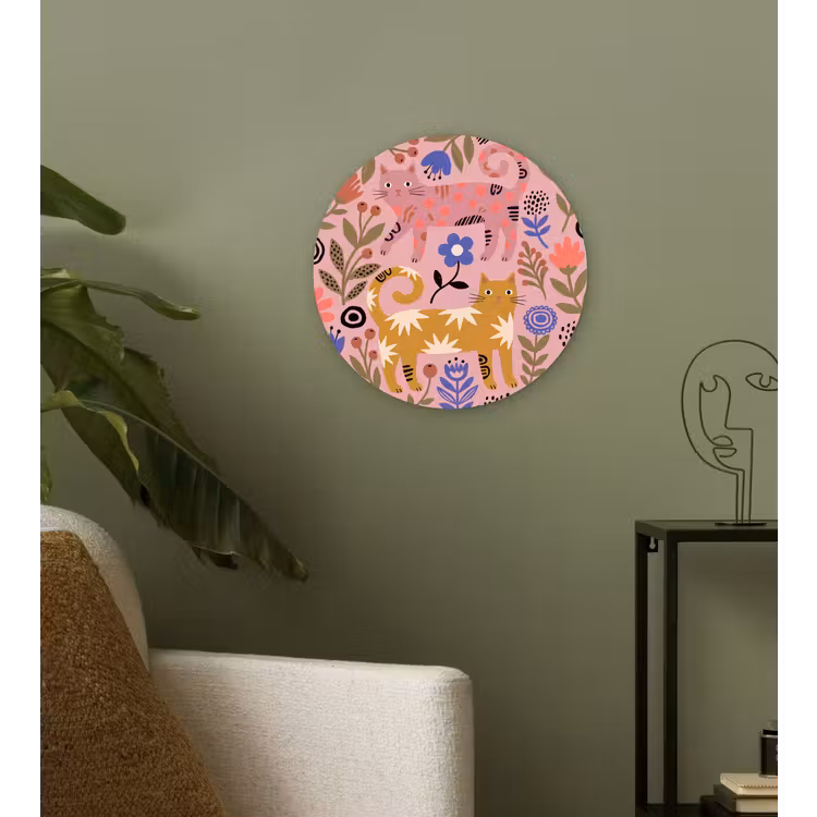 Glasbild Rund - Katze – Blumen – Tiere – Modern – Rosa — 3