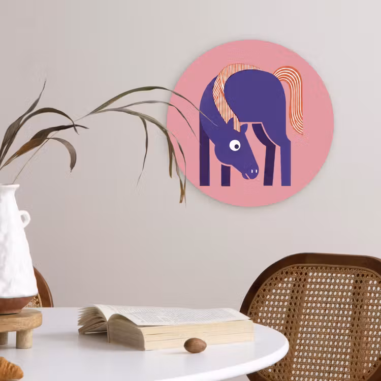 Glasbild Rund - Pferd – Abstrakt – Tiere – Modern – Blau — 4