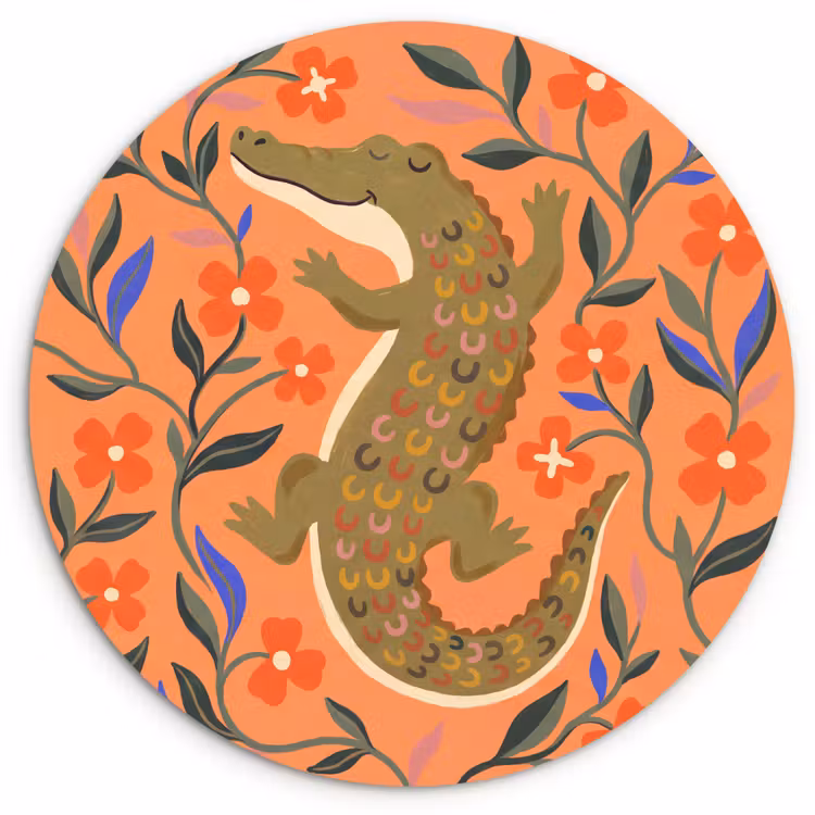 Glasbild Rund - Tiere – Blumen – Orange – Illustration – Natur — 1
