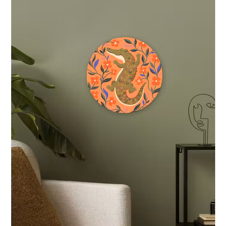 Glasbild Rund - Tiere – Blumen – Orange – Illustration – Natur — 3