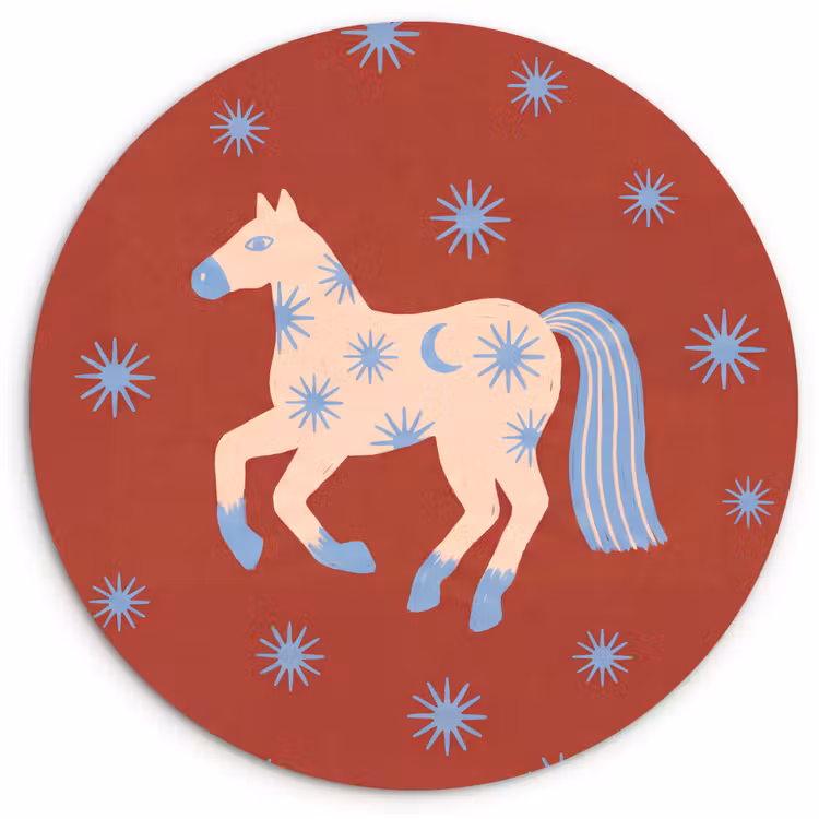 Glasbild Rund - Tiere – Sterne – Mond – Abstrakt – Rot — 1