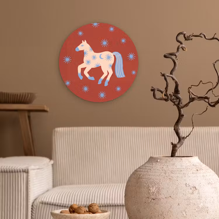 Glasbild Rund - Tiere – Sterne – Mond – Abstrakt – Rot — 2